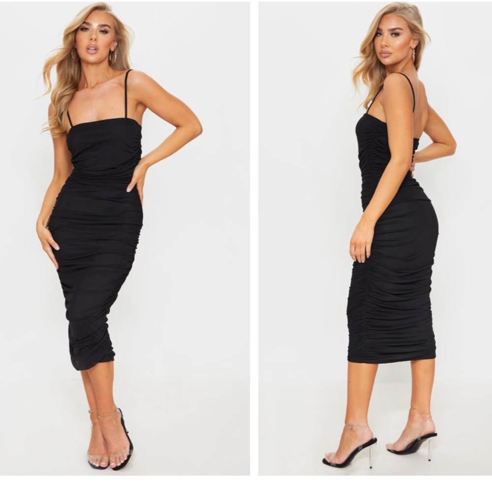 Black Strappy Mesh Midi Dress